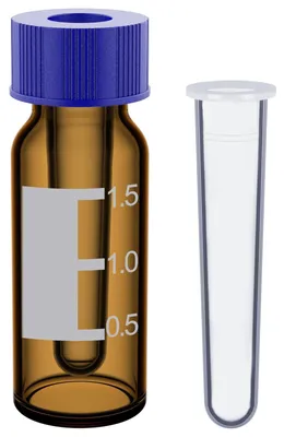 Productafbeelding van 100 stuks autosampler-flacons met PP-inzetstukken - 2 ml amberkleurige flacons voor laboratoriumtoepassingen