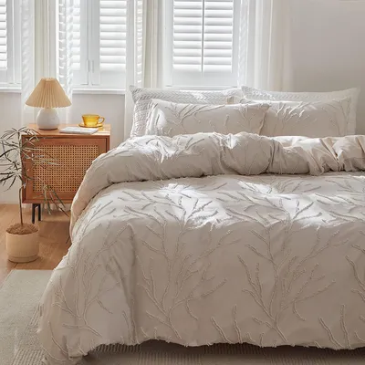 Productafbeelding van Beddengoedset 200x220 cm met 2 kussenslopen van 80x80 cm, beige met bloemenmotief, microvezel