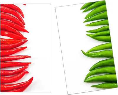Produktbild von Spritzschutz Herdabdeckplatte Schneidebrett aus Glas Chilischoten am Rand 2-Teilig (60x52cm)