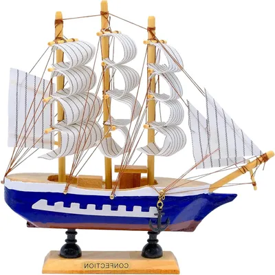 Productafbeelding van Houten Zeilboot Model - Maritiem Schip - Desktop Decoratie - Hoogwaardig Hout - 24 cm - Rood en Zwart