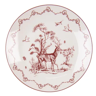 Produktbild von Clayre & Eef Frühstücksteller Ø 20 cm Beige Rot Porzellan Rentiere und Bäume