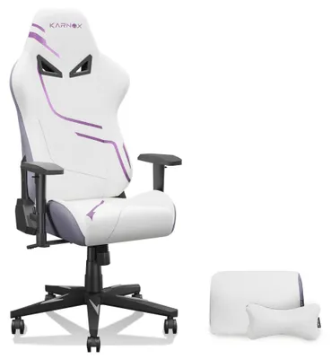 Produktbild von AIORBER Ergonomischer Gaming Stuhl aus Stoff, höhenverstellbarer Bürostuhl mit Kopfstütze, Lordosenstütze und 90-155° Rückenlehne, Weiß-Lila
