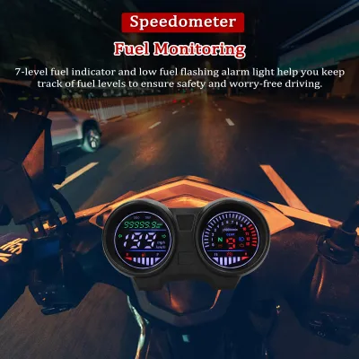 Produktbild von LED-Motorrad-Tachometer, Kilometerzähler, 13000 U/min, 199 km/h, elektrischer Drehzahlmesser, Kraftstoffanzeige, Voltmeter, 12 V, mit Ganganzeige, Lichtanzeige, blinkender Alarm