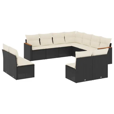 Produktbild von vidaXL 11-tlg. Garten-Sofagarnitur mit Kissen Schwarz Poly Rattan