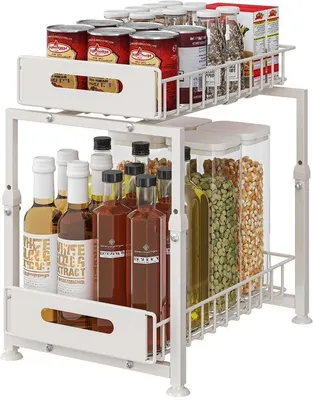 Produktbild von Azomor® Praktischer und Geräumiger Küchenregal-Organizer mit Zwei Ebenen in Weiß