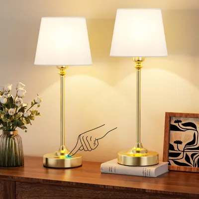 Produktbild von Tischlampe, kabellos, Set aus 2, Touch-LED-Nachttischlampe, batteriebetrieben, stufenlos dimmbar