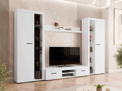 Produktbild von MIRJAN24 Wohnwand Farso XL, Modernes Wohnzimmer-Set, Schrankwand, Stilvoll Mediawand, TV-Möbel (ohne Beleuchtung, Weiß)
