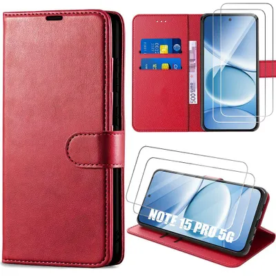Image de Coque + 2 Verres Trempés pour Xiaomi Redmi Note 15 Pro 5G, Antichoc Anti-Rayures - Rouge
