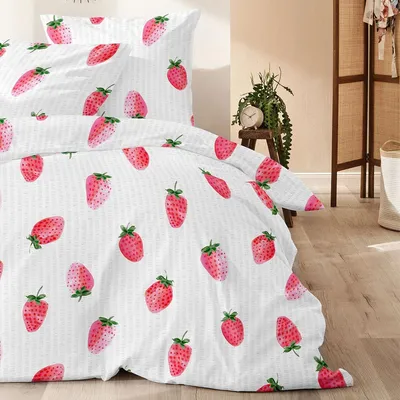 Produktbild von Enrico Coss Baumwoll Seersucker Bettwäsche Erdbeeren rot 135x200 cm + 80x80 cm