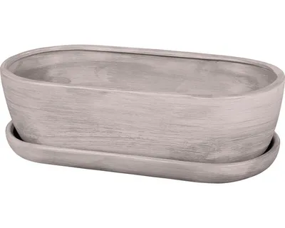Image de Boîte à cactus KAKTUS O GREY avec soucoupe 32 cm gris mat