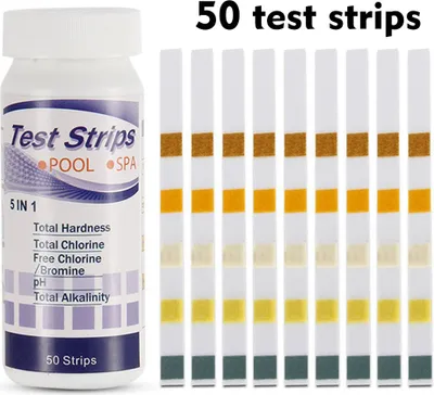 Produktbild von 5 In 1 Schwimmbad SPA Teststreifen Chlor pH Alkalinitaet Wasserhaertepruefung Healthwater Pool Teststreifen 50St