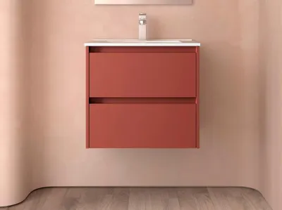 Produktbild von Noja Unterschrank 600 2 Schubladen + Waschbecken Red Satin