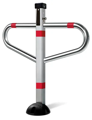Produktbild von Premium-Absperrpfosten für Parkplätze, mit Schloss, zusammenklappbar, 30 cm hoch, Set mit 12 Stück.