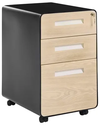 Produktbild von BELIANI Aktenschrank Schwarz / Hellbraun Metall mit 3 Schubladen Abschließbar Rollbar Modern Metallschrank für Büro Homeoffice Garage Werkstatt