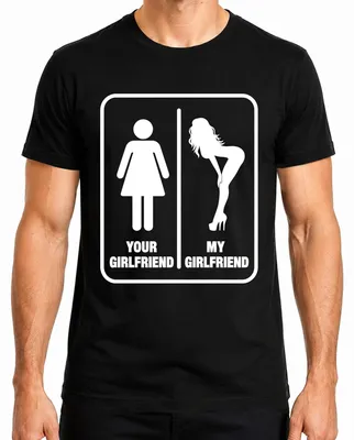 Productafbeelding van "Jouw vriendin, mijn vriendin. Grappig, y, sarcastisch. Heren T-shirt, zwart, maat M."