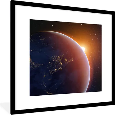Produktbild von MuchoWow® Gerahmtes Poster Sonnenaufgang über der Erde 40x40 cm - Poster mit Schwarzem Bilderrahmen Wandposter Rahmen Foto Bilder - Poster - Plakat im Rahmen