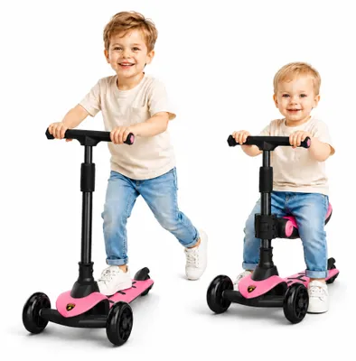 Produktbild von Lamborghini Kinder Roller Scooter ab 3 Jahren bis 50 kg - Tretroller mit Sitz und 2 Lenkmodi, Leichter Aluminiumrahmen, Leuchträdern, Hinterbremse