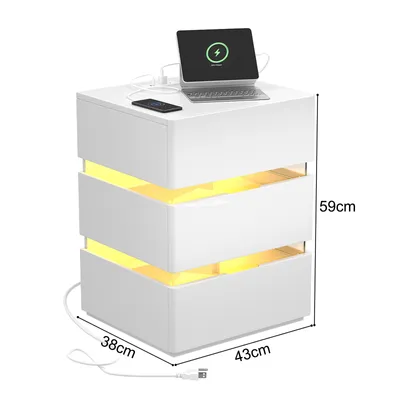Zdjęcie produktu dla Szafka nocna FCH z oświetleniem LED, z 3 szufladami, biała