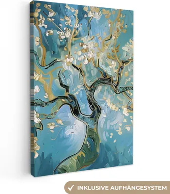 Produktbild von MuchoWow® - Leinwandbilder - Mandelblütenbaum - Blau - Abstrakt, Wandbild, Wanddeko Bilder Wohnzimmer, 20x30 cm