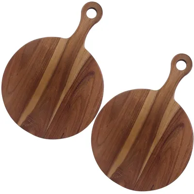 Produktbild von 2er Set Pizzateller,Pizzabrett groß mit Griff,30cm holz,rund,30*41cm