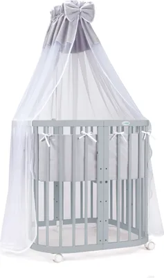 Produktbild von Mobiles Babybett aus Holz 7in1 mit Matratze, mitwachsend,Stoffe grau,Holz grau
