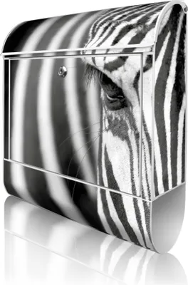Produktbild von banjado Design Briefkasten Stahl weiß mit Zeitungsfach pulverbeschichtet "Zebra En Face" 38x46x12,5cm & 2 Schlüssel - Postkasten A4 Einwurf inkl. Montagematerial [BKW 12386]