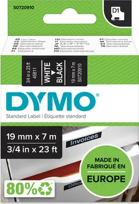 Produktbild von DYMO Original D1-Etikettenband | weiß auf schwarz | 19 mm x 7 m | selbstklebendes Schriftband | für LabelManager-Beschriftungsgerät