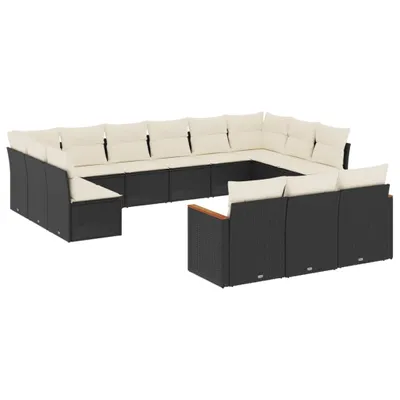 Produktbild von 13-tlg. Garten-Sofagarnitur mit Kissen Schwarz Poly Rattan
