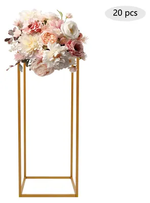 Produktbild von Blumenständer Hochzeit - Rechteckige Blumenständer 20er Set - Eisen - 24x24x60 cm - Boden- und Tischdeko - Modernes Design - Gold
