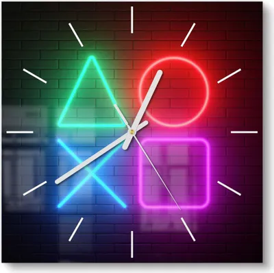 Produktbild von DEQORI Glasuhr 30x30 cm Modern 'Playstation Elemente' Wanduhr Glas Uhr Design leise