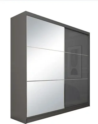 Produktbild von Schrank mit Schwebetüren VIVA 200cm - Kleiderschrank mit Schubkasteneinsätze & Kleiderstangen (Graphit)