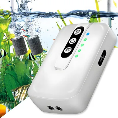 Produktbild von Aquarium Luftpumpe, Superleise Aquarium Luftpumpe, 2 Einstellbare Luftauslässe, 2W Leistungsstark Sauerstoffpumpe für Angeln, Aquarium, Stromausfall