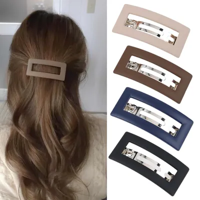 Produktbild von Set mit 4 rechteckigen Haarspangen, automatische Haarspangen für Damen, dünnes Haar, Haargummis aus Acryl, Haarspangen für mitteldickes Haar
