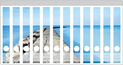 Produktbild von Wallario Ordnerrücken Sticker, selbstklebend für schmale Ordner, 12 Stück, Motiv Pier am blauen Ozean mit blauem Himmel