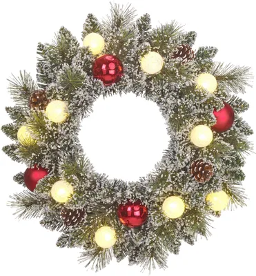 Produktbild von Black Box Trees Kaprun Weihnachtskranz mit LED-Beleuchtung – Weihnachtskranz Ø45 cm mit Weihnachtsdekoration und Tannenzapfen – Grün Frosted, Rot