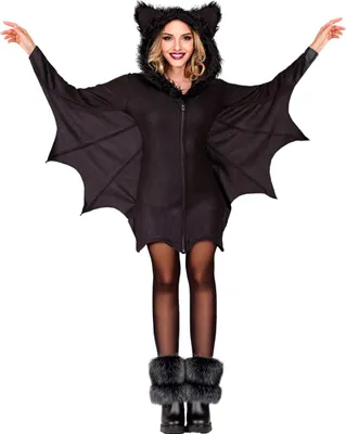 Produktbild von Schwarzes Fledermaus Kapuzenkleid für Halloween & Fasching Größe: XL