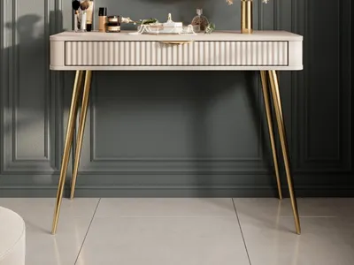 Produktbild von GrainGold Konsolentische Latina - Schminktisch mit Schublade - Schlafzimmer Frisiertisch - Konsolentische Beige mit Goldenen Beinen