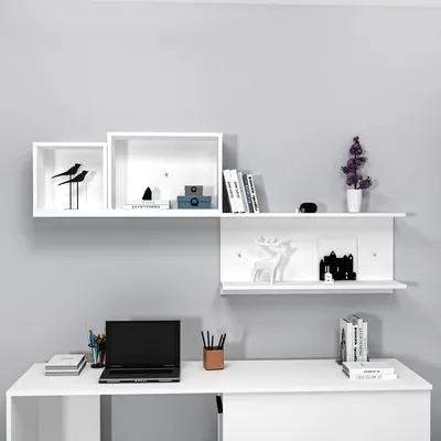 Image de Skye Decor, Akser - White, étagère murale, blanc, 100 % PANNEAUX DE PARTICULES MÉLAMINÉS, 180 x 19,6 x 80,4 cm