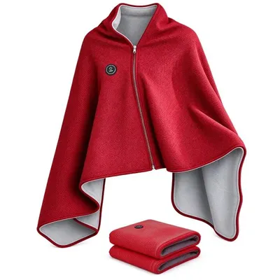 Produktbild von Heizcape mit USB-Anschluss, beheizbare Decke zum Umhängen 150 × 80 cm, 3 Heizstufen, Reißverschluss, Rot