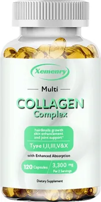 Immagine prodotto di Complesso di collagene 3300 mg (120 capsule) integratore alimentare, capelli, pelle, unghie, anti-invecchiamento, ossa, articolazioni