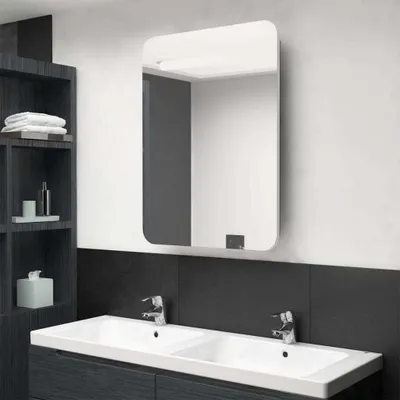 Produktbild von ZMH LED-Bad-Spiegelschrank Weiß und Eichen-Optik 60x11x80 cm