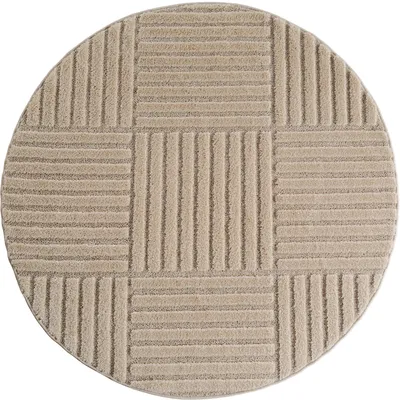 Productafbeelding van Kortpolig vloerkleed in Scandinavische boho-stijl, beige, voor de woonkamer, rond, 160x160 cm