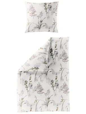 Produktbild von Bierbaum Mako-Satin Bettwäsche - Gräser, Blätter 135 x 200 cm Gräser, Blätter auf weißem Hintergrund