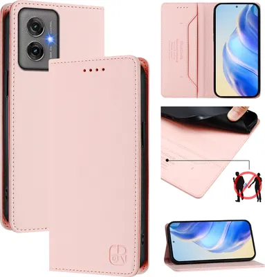 Produktbild von Lederhülle für Motorola Moto G55 Hülle Flip Brieftasche Kartenfächern Ständer Schutzhülle Pink