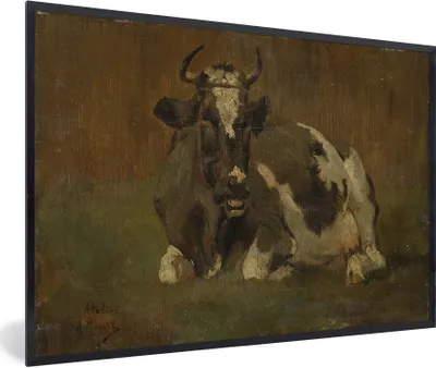 Produktbild von MuchoWow® Gerahmtes Poster Kuh liegend - Gemälde von Anton Mauve 90x60 cm - Poster mit Schwarzem Bilderrahmen Wandposter Rahmen Foto Bilder - Fotorahmen - Foto-Plakat