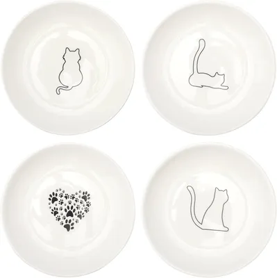 Immagine prodotto di Ciotole in Vetroceramica piatta per cibo per gatti - set da 4 - ciotole per cibo umido e secco - adatte al lavaggio in lavastoviglie