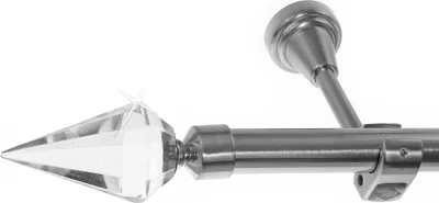Produktbild von Edelstahl Look Gardinenstange 20mm Wandträger 1-läufig Kristall Spitze, Länge wählbar H50 E37 R