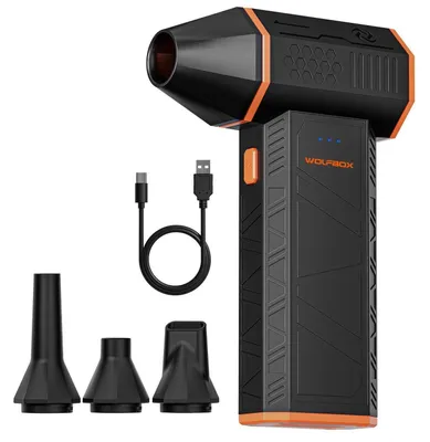 Immagine prodotto di Purificatore d'aria elettrico, 110.000 RPM, senza fili, con 3 livelli di velocità regolabili e alimentato a batteria, ideale per computer, tastiere e automobili