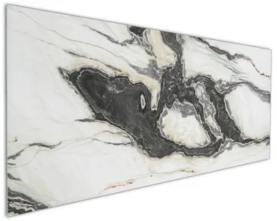 Produktbild von Wallario Küchenrückwand aus Glas, Größe: 125 x 50 cm, Motiv: Schwarz-Weiße Marmor-Optik | Spritzschutz | abwischbar | pflegeleicht | in