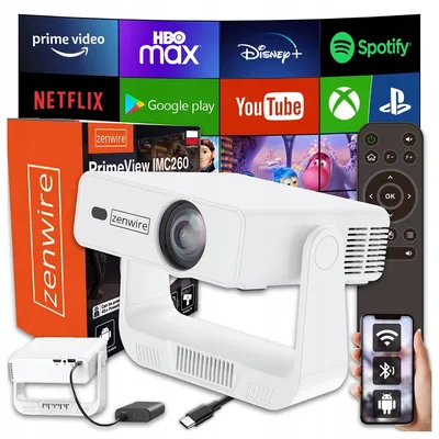 Produktbild von Beamer - Tragbarer Mini-Projektor - Android 14 WiFi 360 Full HD 4K - Integrierter HiFi-Lautsprecher - Bluetooth 5.0